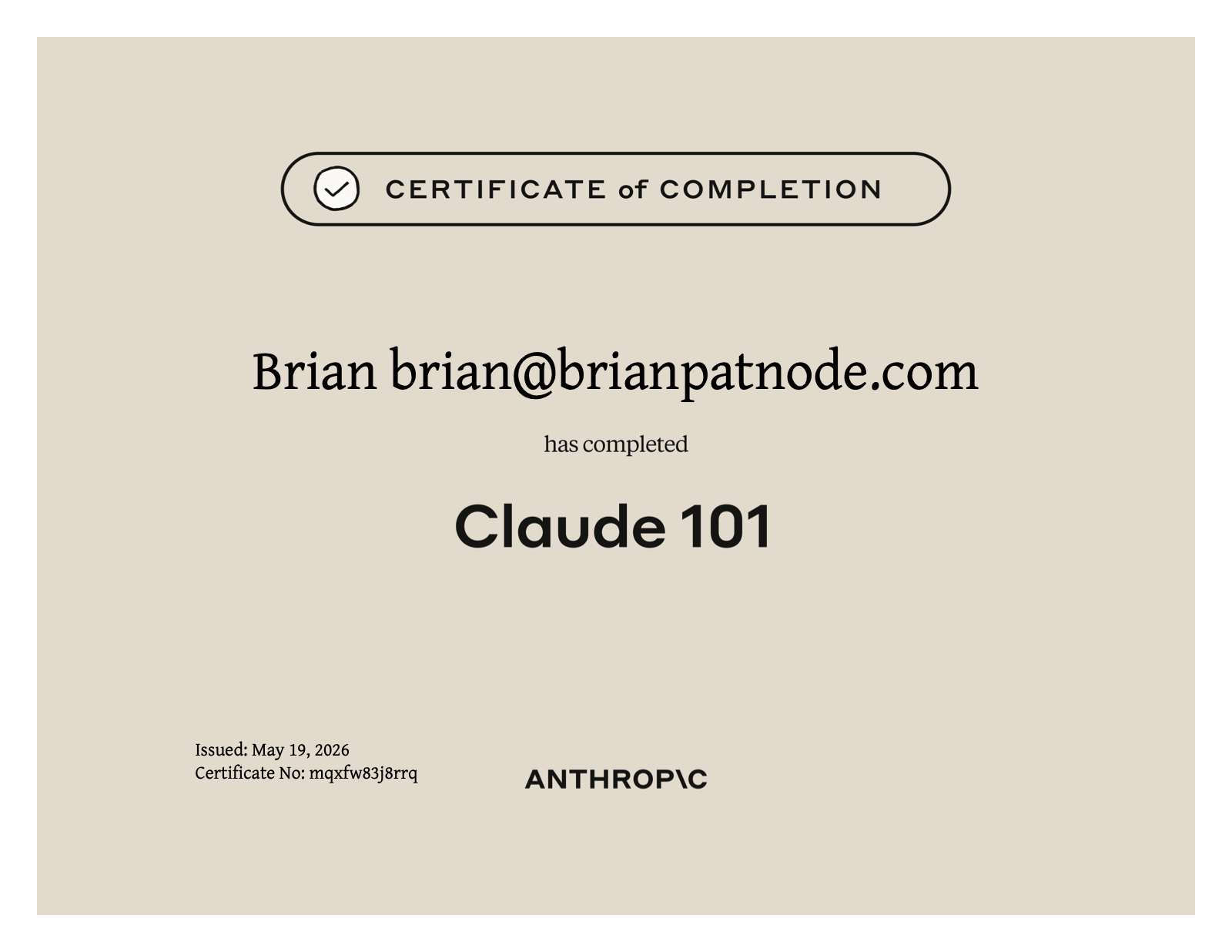 Claude 101 certificate preview