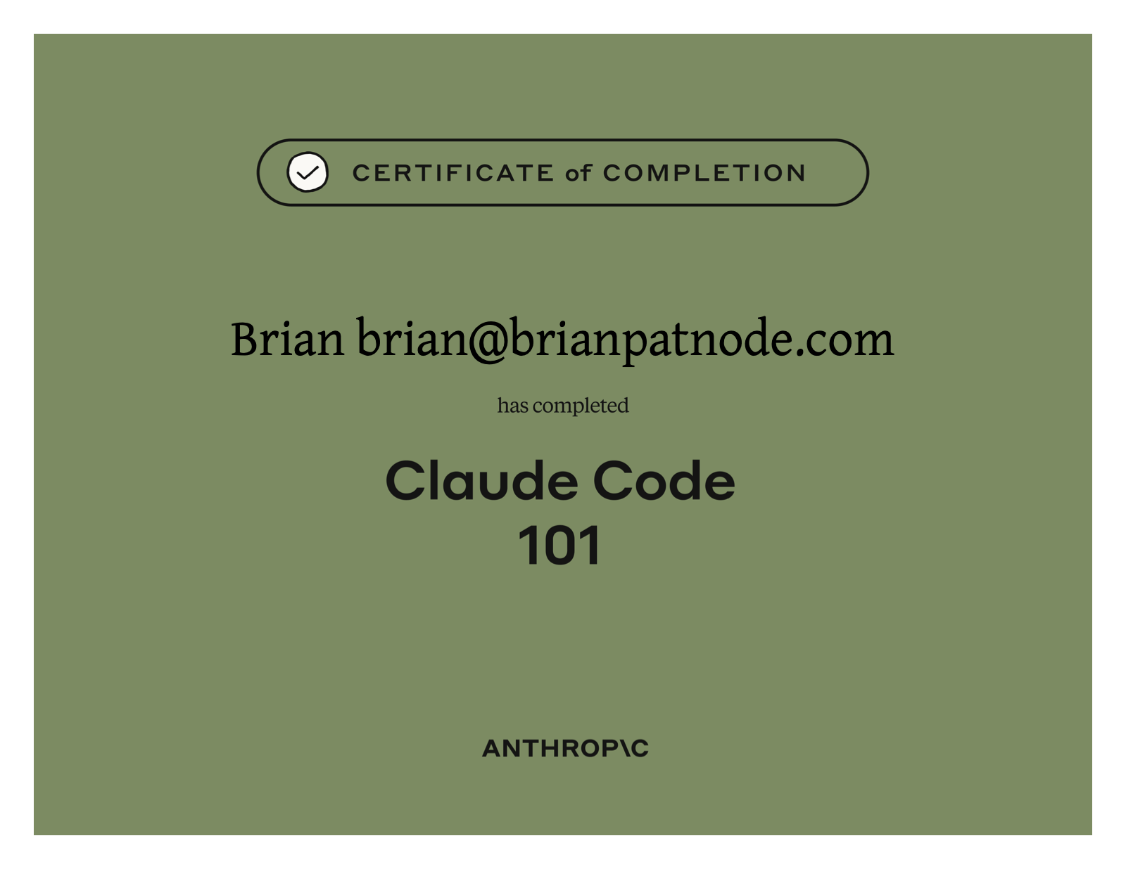 Claude Code 101 certificate preview