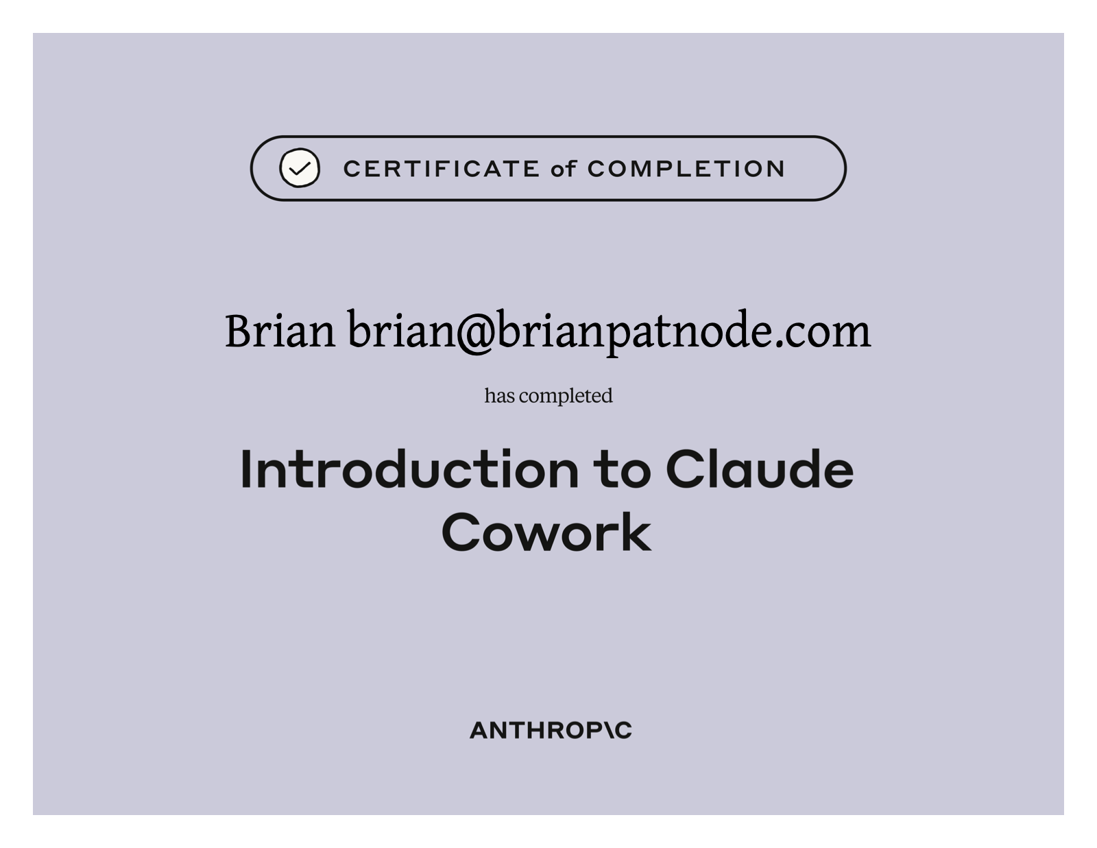 Intro to Claude Cowork certificate preview