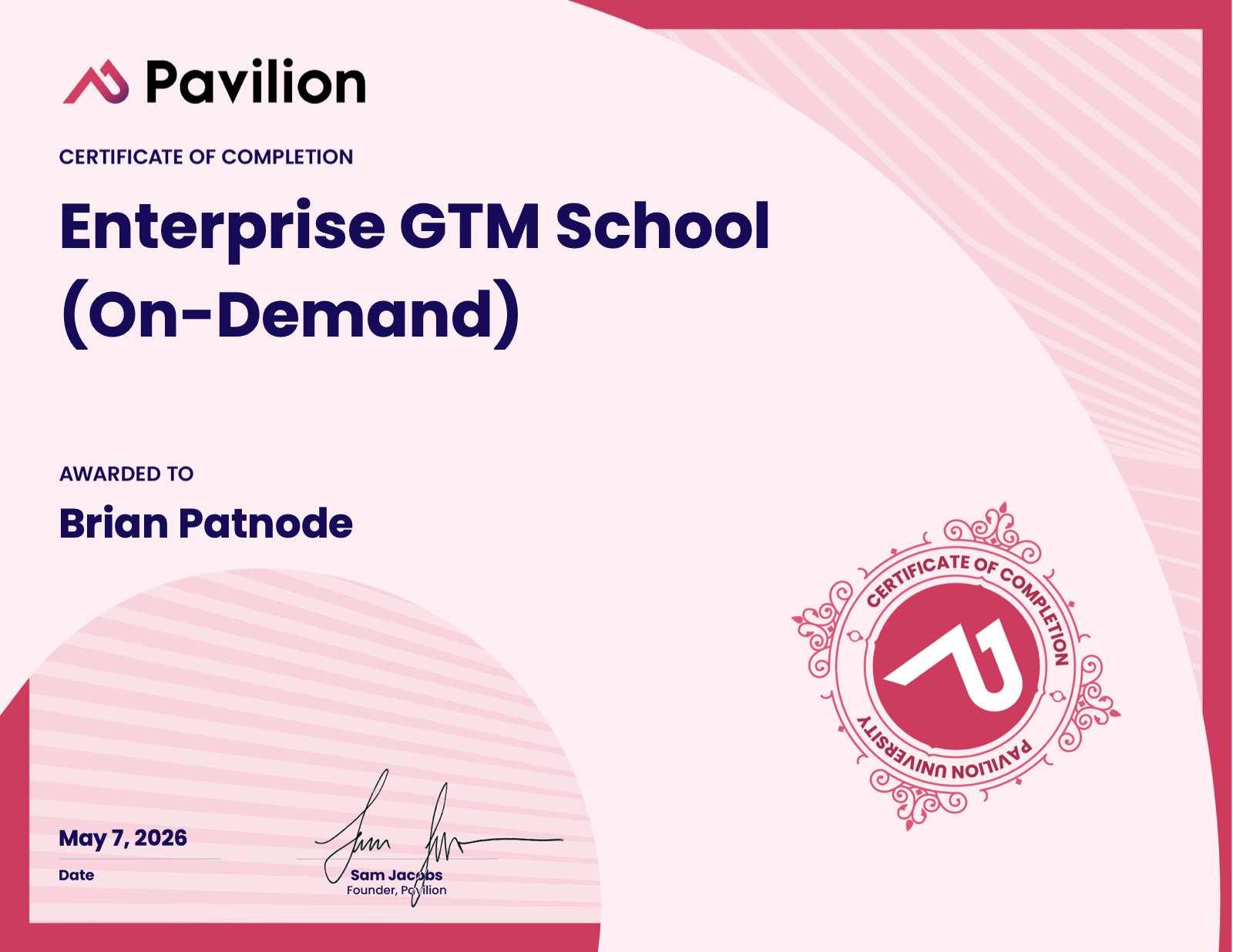 Enterprise GTM School certificate preview