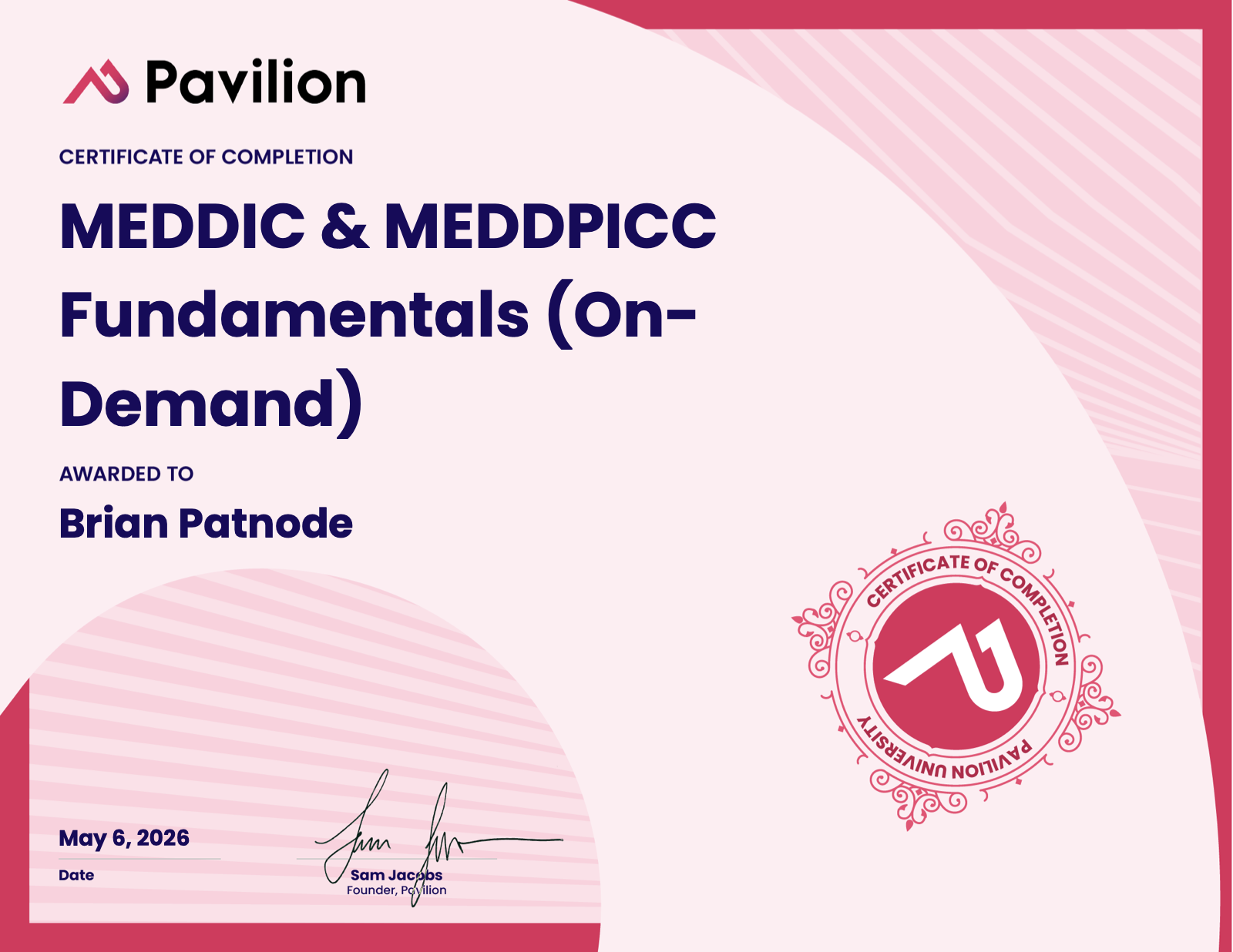 MEDDIC & MEDDPICC Fundamentals certificate preview